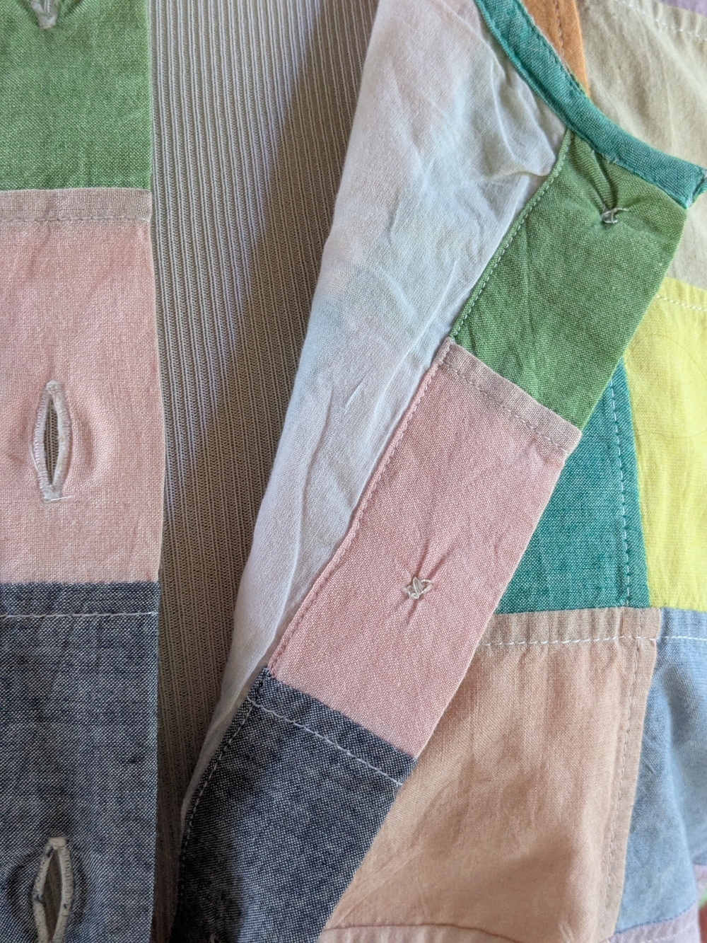 Orvis Multicolor Patchwork Cotton Madras Made In India Pastel & Jewel Squares 12 - Picture 3 of 6